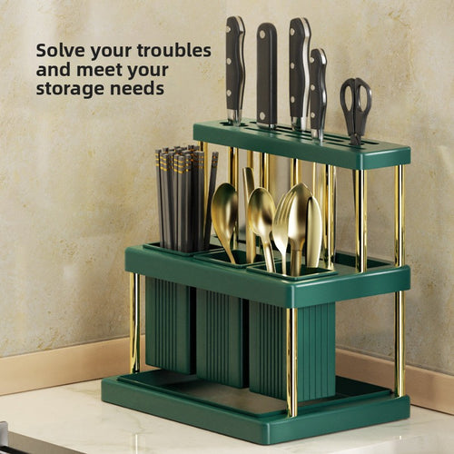 Kitchen Utensil Holder with Draining — Countertop Knife, Spoon & Chopstick Organizer