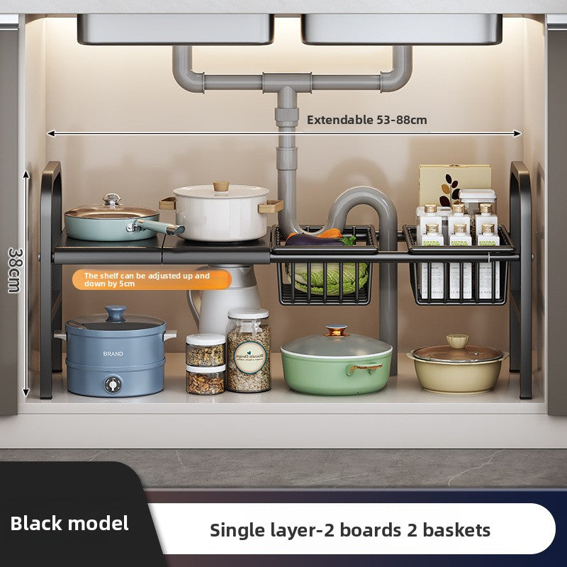 Kitchen Storage Rack, Extendable Cabinet Pot Storage Shelf, Under-Sink Storage Cabinet Organizer