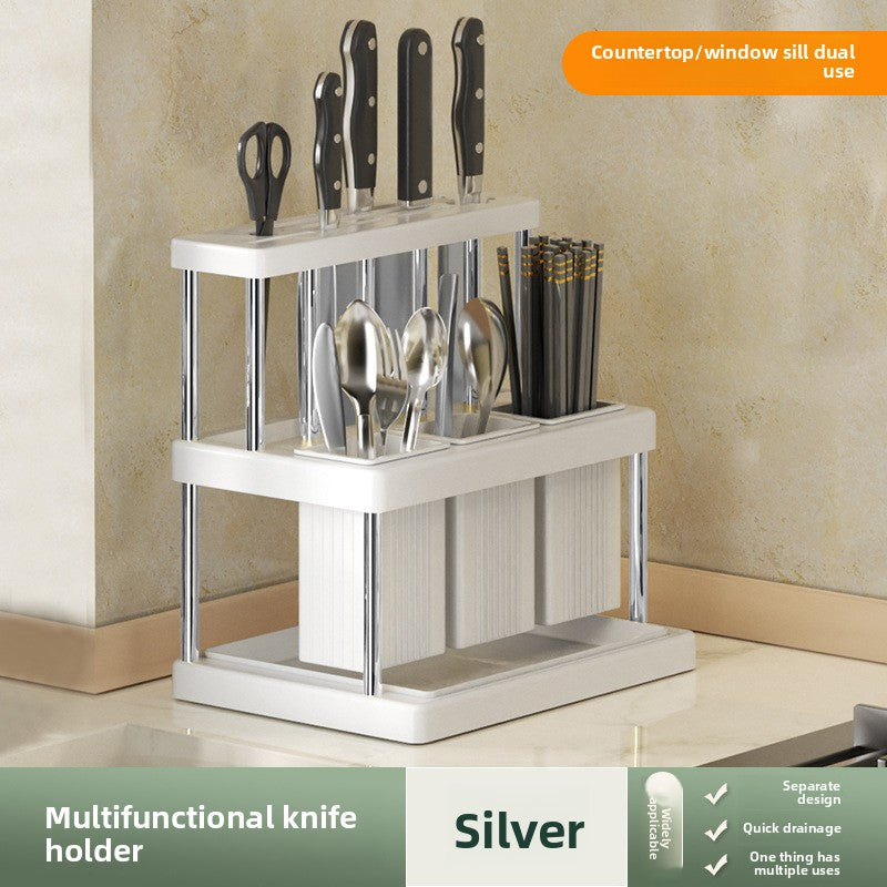 Countertop Kitchen Storage Rack — L-Shaped Knife, Chopstick & Utensil Organizer