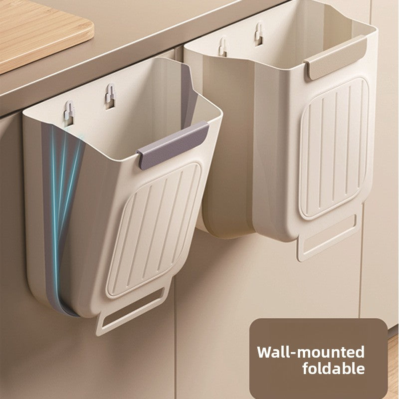 Foldable Wall-Mounted Kitchen Trash Can — Space-Saving Under-Cabinet Bin