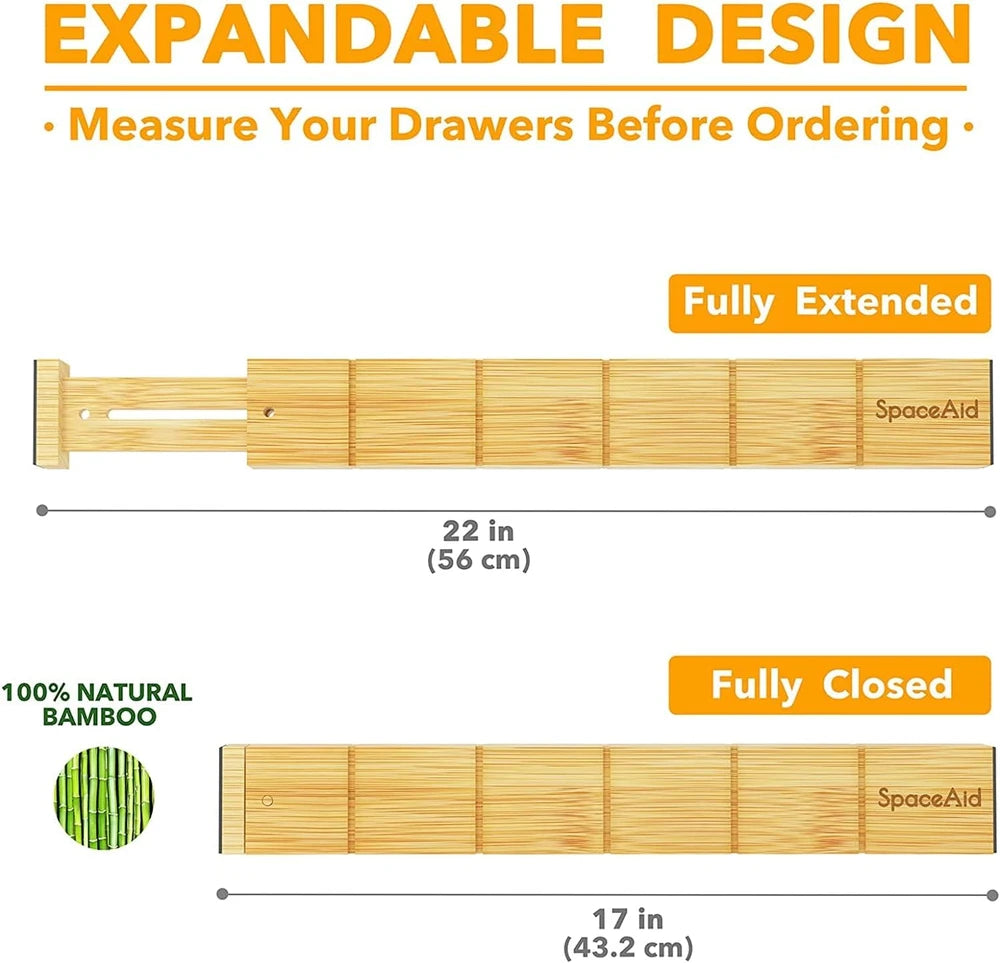 Adjustable Bamboo Drawer Dividers — Expandable Kitchen & Dresser Organizer
