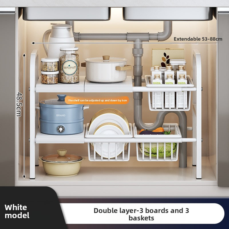 Kitchen Storage Rack, Extendable Cabinet Pot Storage Shelf, Under-Sink Storage Cabinet Organizer