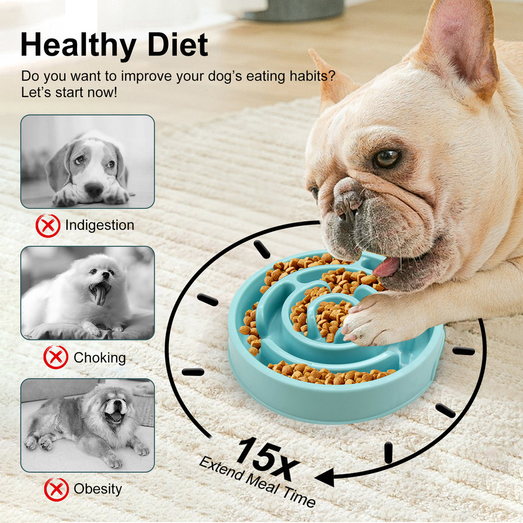 Slow Feeder Dog Bowl with Neck Guard — Anti-Bloat Raised Puzzle Bowl