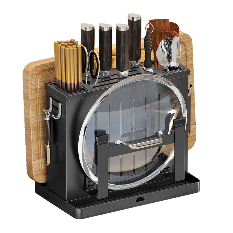Wall Mounted Stainless Steel Knife Holder with Cutting Board Storage