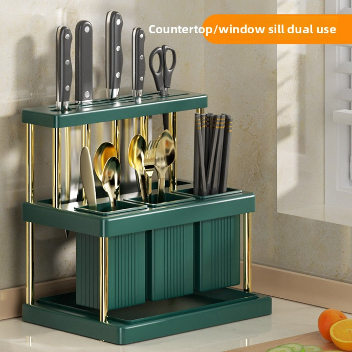 Countertop Kitchen Storage Rack — L-Shaped Knife, Chopstick & Utensil Organizer