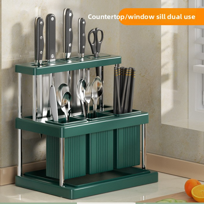 Countertop Kitchen Storage Rack — L-Shaped Knife, Chopstick & Utensil Organizer