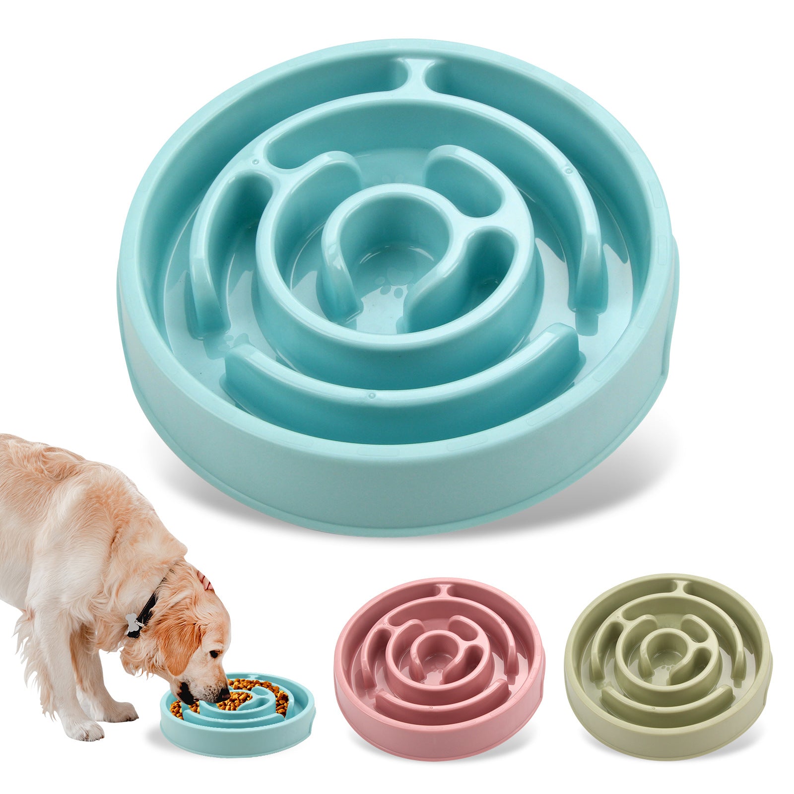 Slow Feeder Dog Bowl with Neck Guard — Anti-Bloat Raised Puzzle Bowl