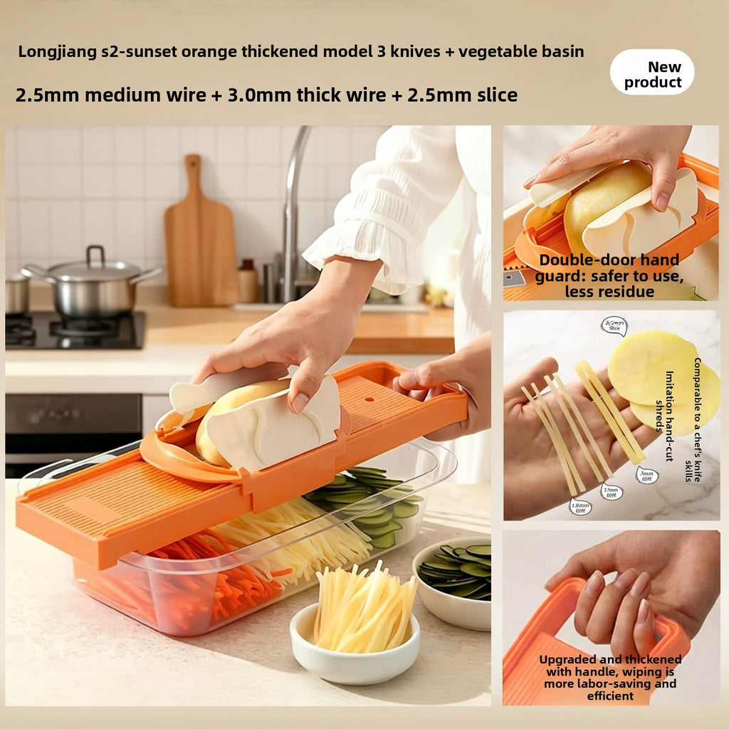 Multifunctional Vegetable Grater & Shredder — Safe Mandoline Slicer with Hand Guard