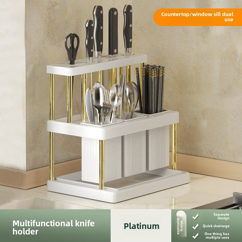 Countertop Kitchen Storage Rack — L-Shaped Knife, Chopstick & Utensil Organizer