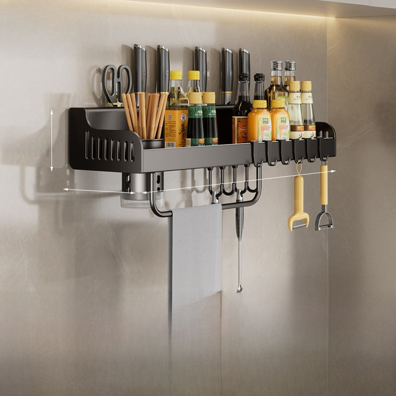 Wall Mounted Kitchen Organizer Rack | Multi-Hook Rail Storage
