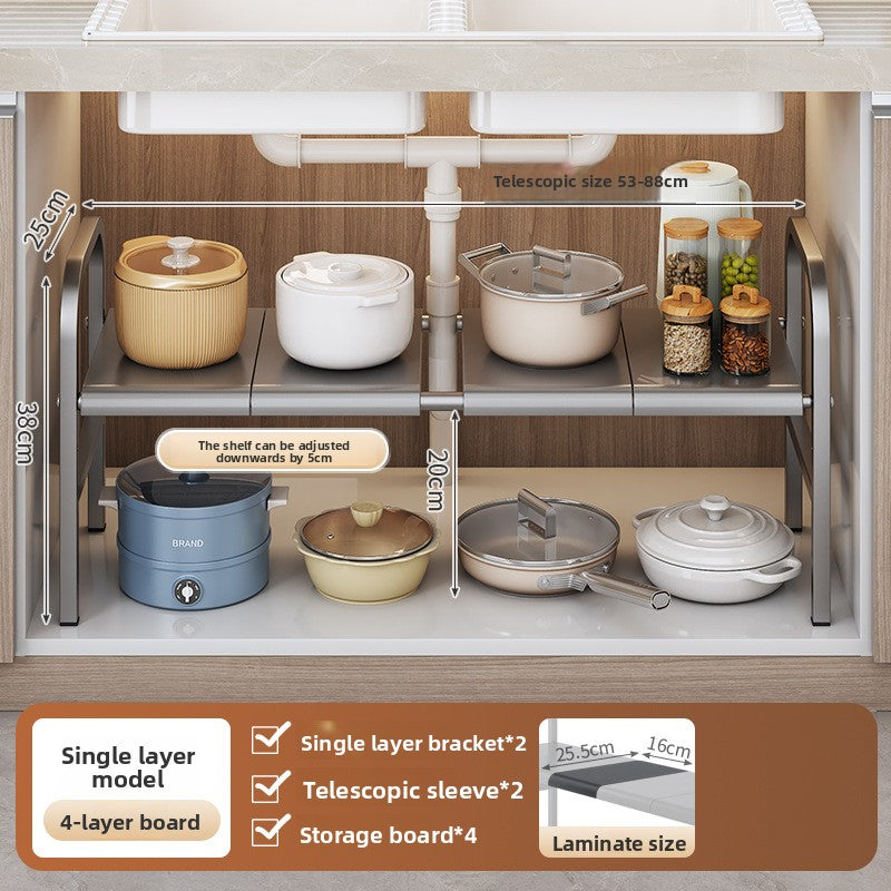 Kitchen Storage Rack, Extendable Cabinet Pot Storage Shelf, Under-Sink Storage Cabinet Organizer