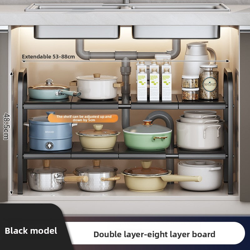 Kitchen Storage Rack, Extendable Cabinet Pot Storage Shelf, Under-Sink Storage Cabinet Organizer