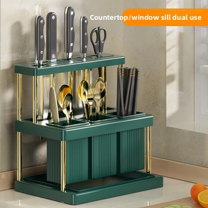 Kitchen Utensil Holder with Draining — Countertop Knife, Spoon & Chopstick Organizer