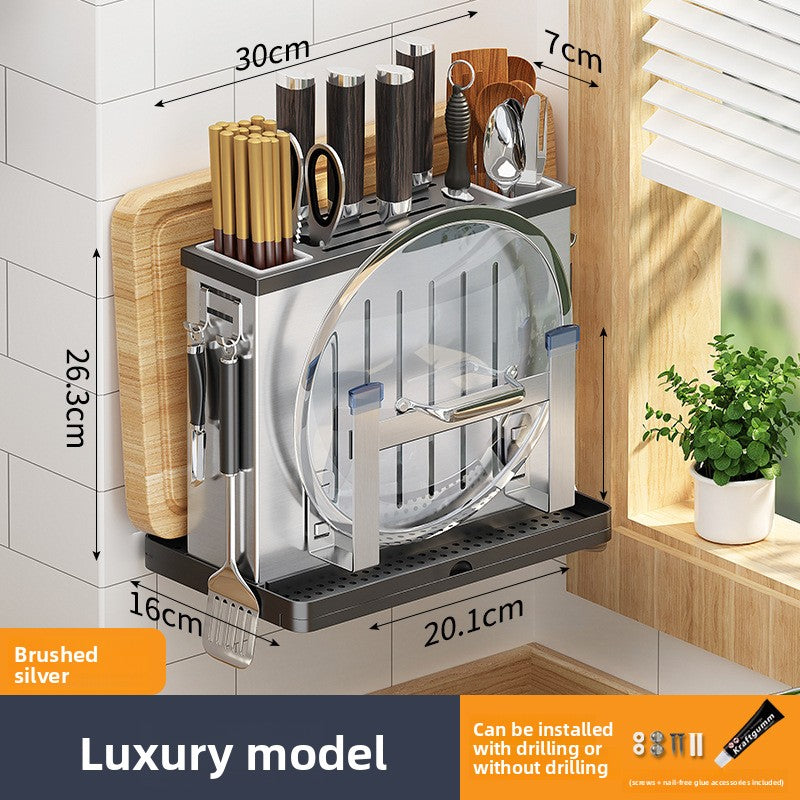 Wall Mount Knife Holder with Cutting Board Storage