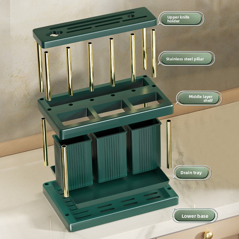 Countertop Kitchen Storage Rack — L-Shaped Knife, Chopstick & Utensil Organizer