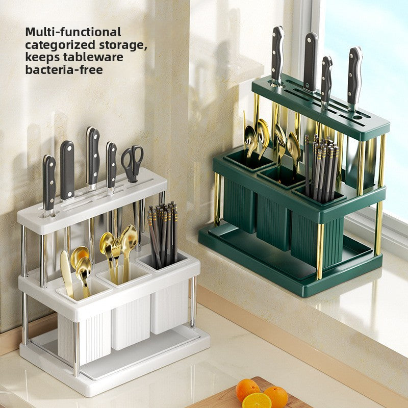 Kitchen Utensil Holder with Draining — Countertop Knife, Spoon & Chopstick Organizer