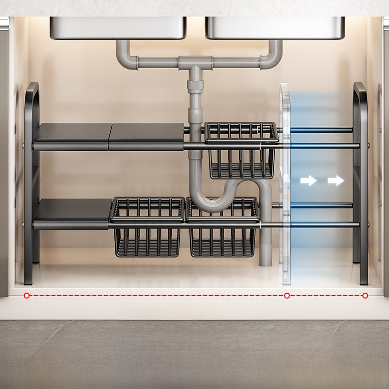 Kitchen Storage Rack, Extendable Cabinet Pot Storage Shelf, Under-Sink Storage Cabinet Organizer