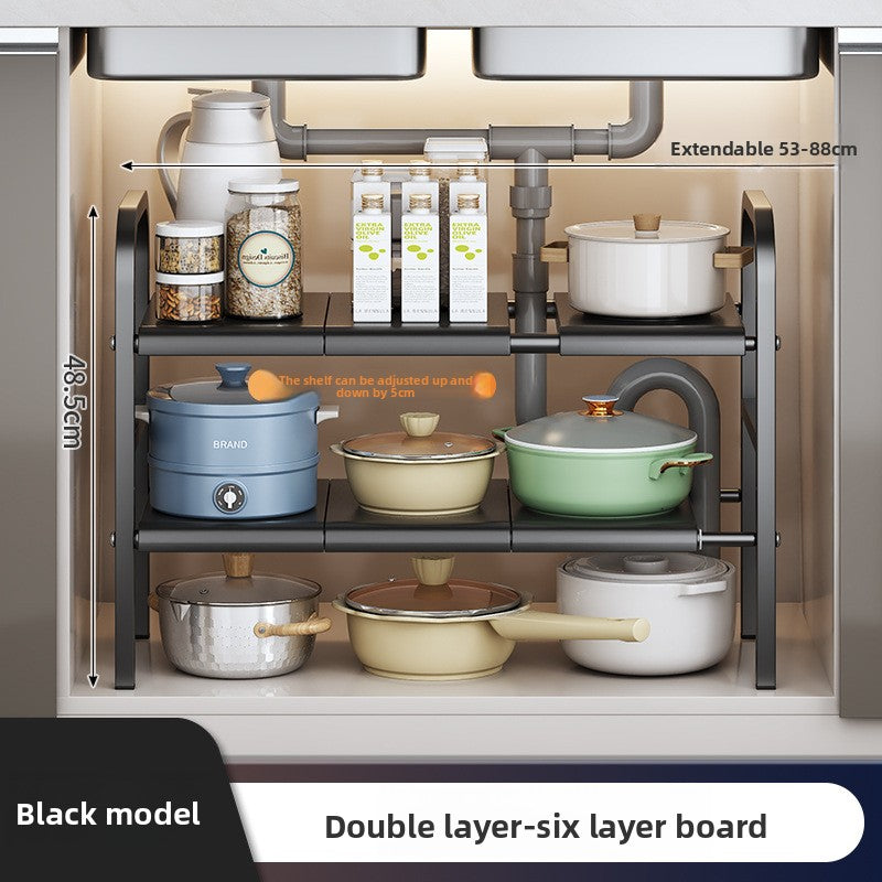 Kitchen Storage Rack, Extendable Cabinet Pot Storage Shelf, Under-Sink Storage Cabinet Organizer