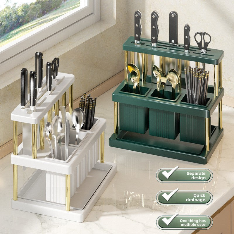 Kitchen Utensil Holder with Draining — Countertop Knife, Spoon & Chopstick Organizer